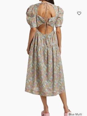 En Saison NWOT Blue Multi Floral Open-Back Midi Dress Pockets Women's Small